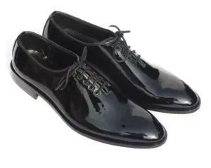 Patent Leather Oxford Shoes - Black - Front View - Pair