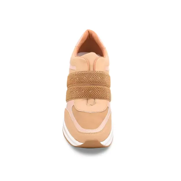Elegant Beige Casual Sneakers for Girls - front view
