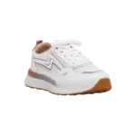 White Casual Sneaker with Brown Accent - Cross View